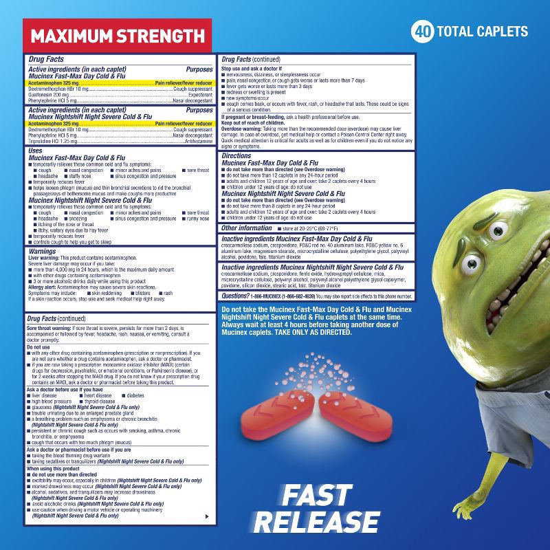 slide 5 of 12, Mucinex Max Strength Cold & Flu Medicine - Day & Night - Tablets - 40ct, 40 ct