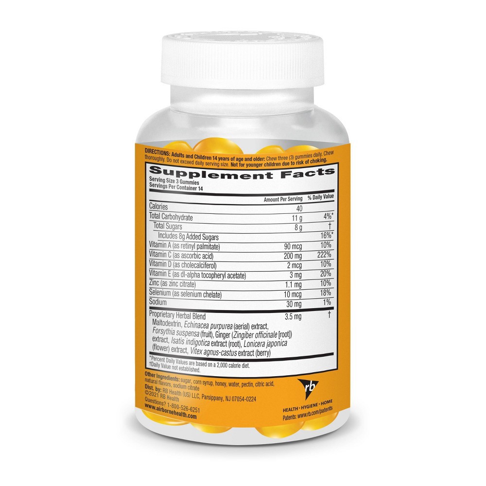 slide 4 of 11, Airborne Honey Vitamin C Gummies - Lemon - 42ct, 42 ct