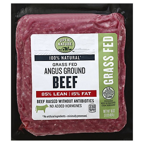 slide 1 of 1, Open Nature 100% Natural Grass Fed Angus Ground Beef 85% Lean 15% Fat, 16 oz