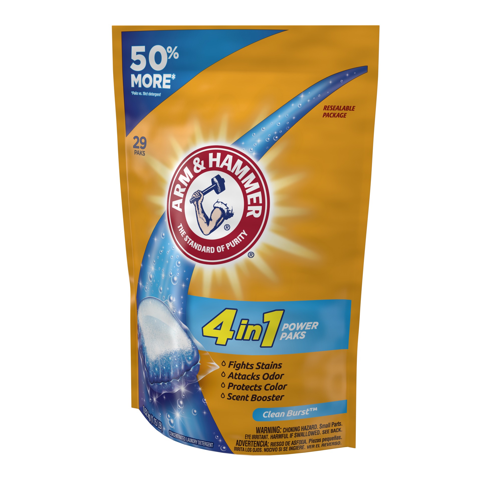 slide 2 of 5, Arm & Hammer 4-In-1 Power Paks Concentrated Laundry Detergent, 29 ct