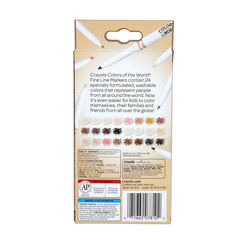 slide 6 of 6, Crayola 24ct Colors of the World Fine Line Washable Markers: Back to School Supplies for Teachers and Kids, Coloring Markers, 24 ct