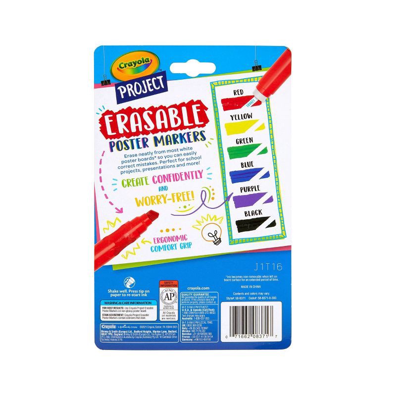 slide 5 of 5, Crayola 6ct Project Erasable Poster Markers, 6 ct