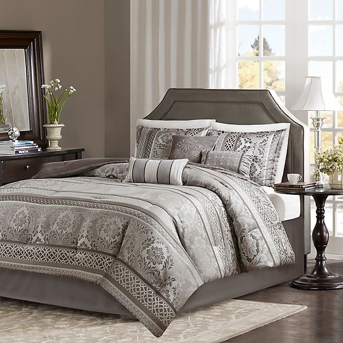 slide 1 of 7, Madison Park Bellagio Jacquard California King Comforter Set - Grey, 7 ct