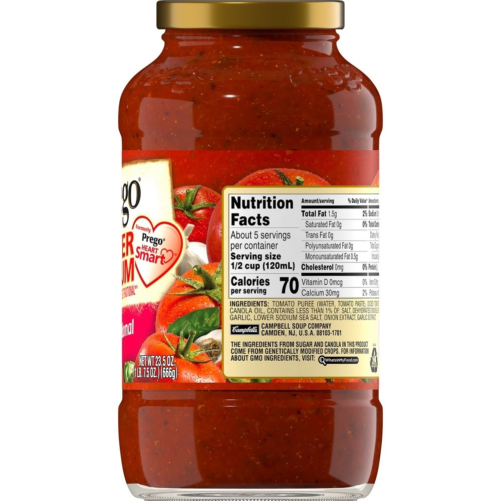 slide 3 of 8, Prego Traditional Lower Sodium Pasta Sauce, 23.5 oz Jar, 23.5 oz