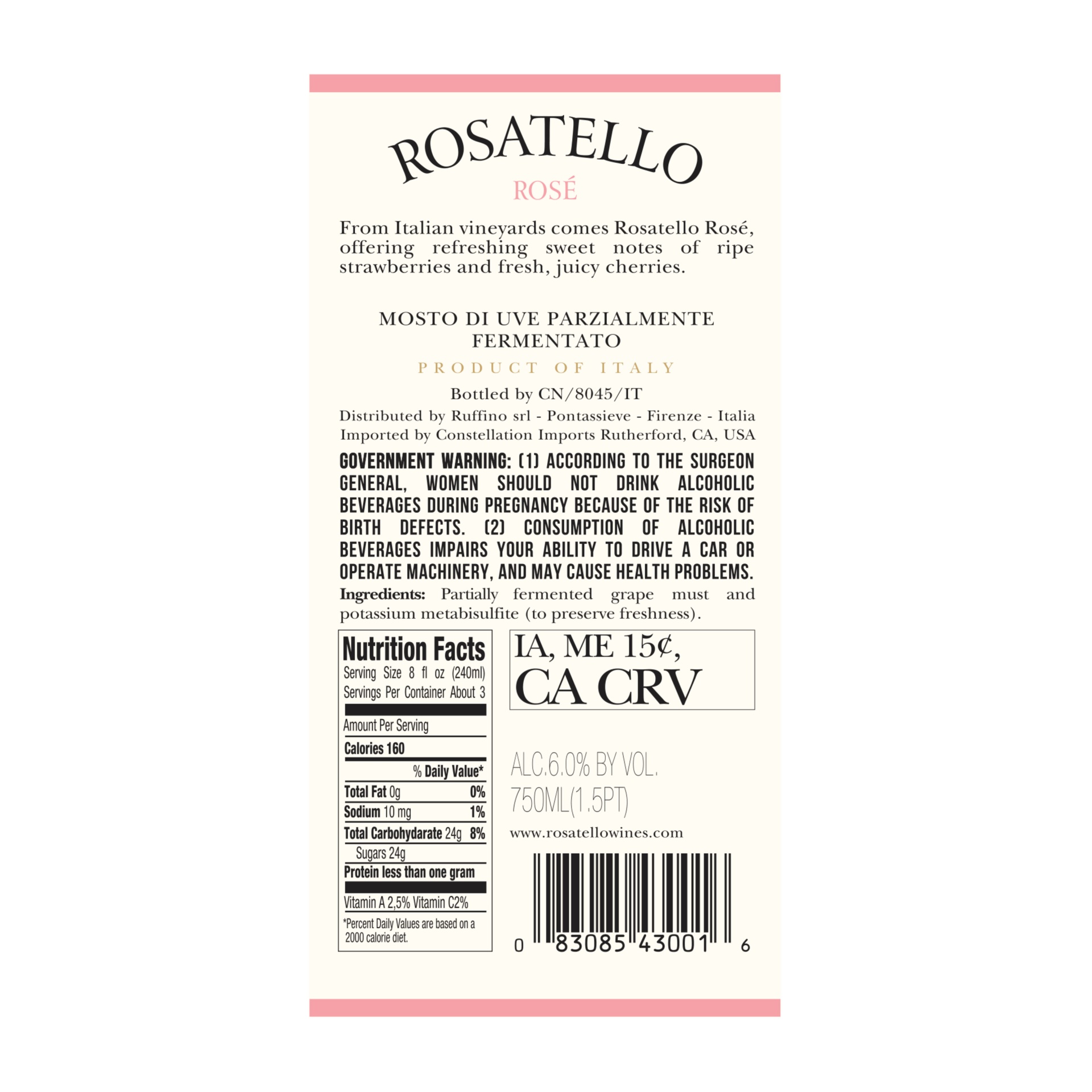 slide 2 of 2, Rosatello Rose Italian Sparkling Wine, 750 ml