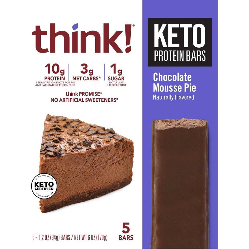 slide 1 of 10, think! High Protein Keto Chocolate Mousse Pie Bars - 5pk, 5 ct