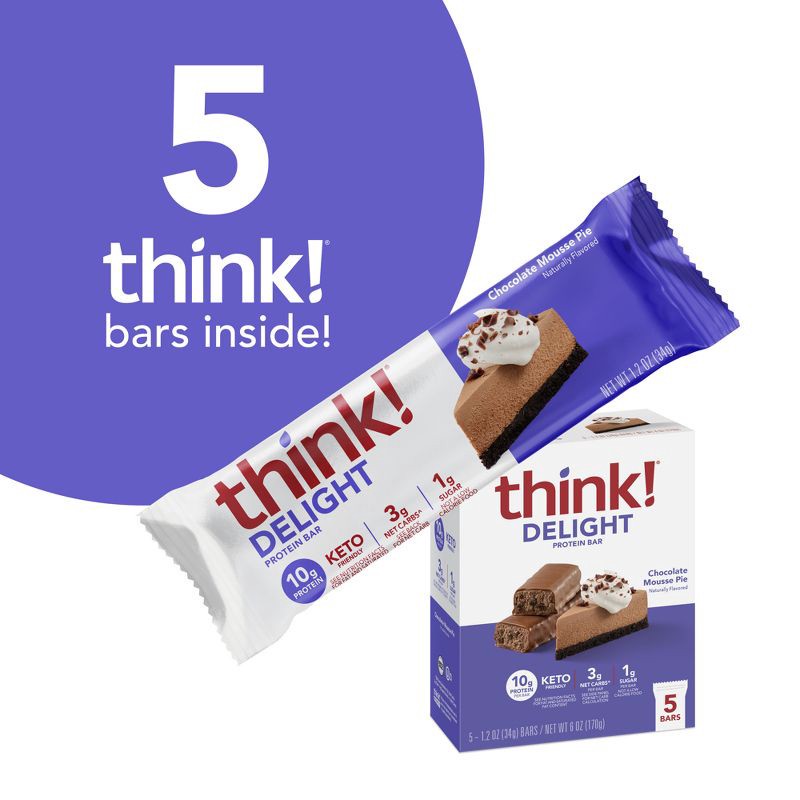 slide 5 of 10, think! High Protein Keto Chocolate Mousse Pie Bars - 5pk, 5 ct