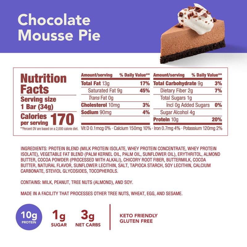 slide 9 of 10, think! High Protein Keto Chocolate Mousse Pie Bars - 5pk, 5 ct
