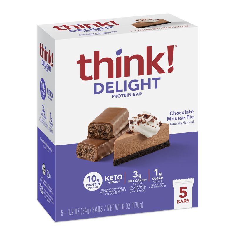 slide 1 of 10, think! High Protein Keto Chocolate Mousse Pie Bars - 5pk, 5 ct