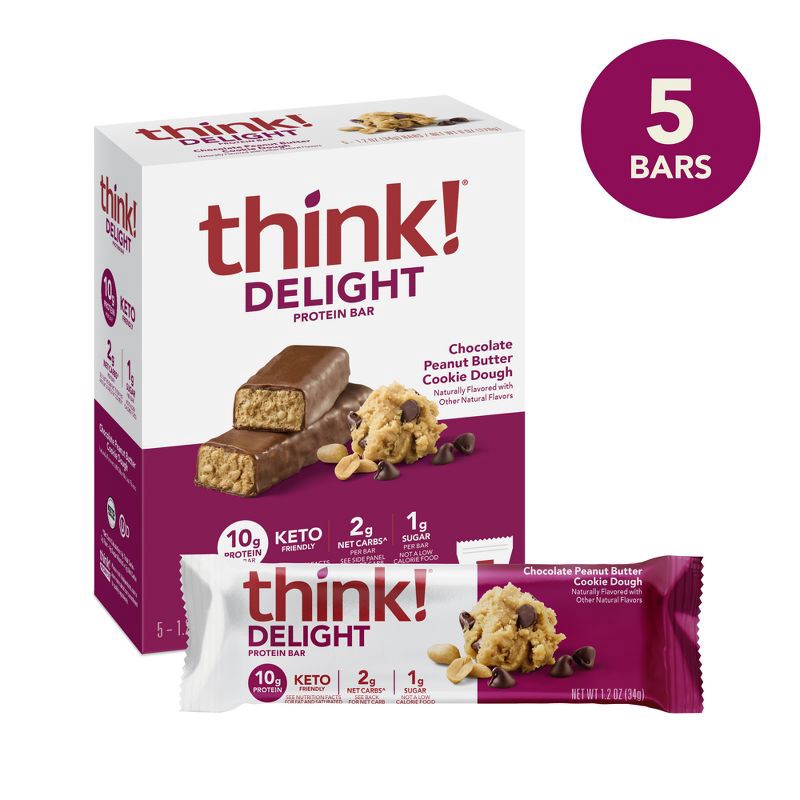 slide 2 of 10, think! Keto Chocolate Peanut Butter Cookie Dough Bars - 5Pk, 5 ct