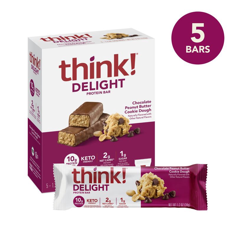 slide 9 of 10, think! Keto Chocolate Peanut Butter Cookie Dough Bars - 5Pk, 5 ct