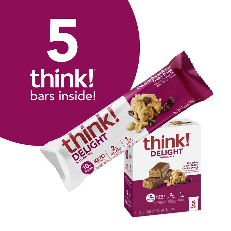 slide 5 of 10, think! Keto Chocolate Peanut Butter Cookie Dough Bars - 5Pk, 5 ct