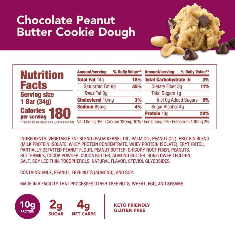 slide 7 of 10, think! Keto Chocolate Peanut Butter Cookie Dough Bars - 5Pk, 5 ct
