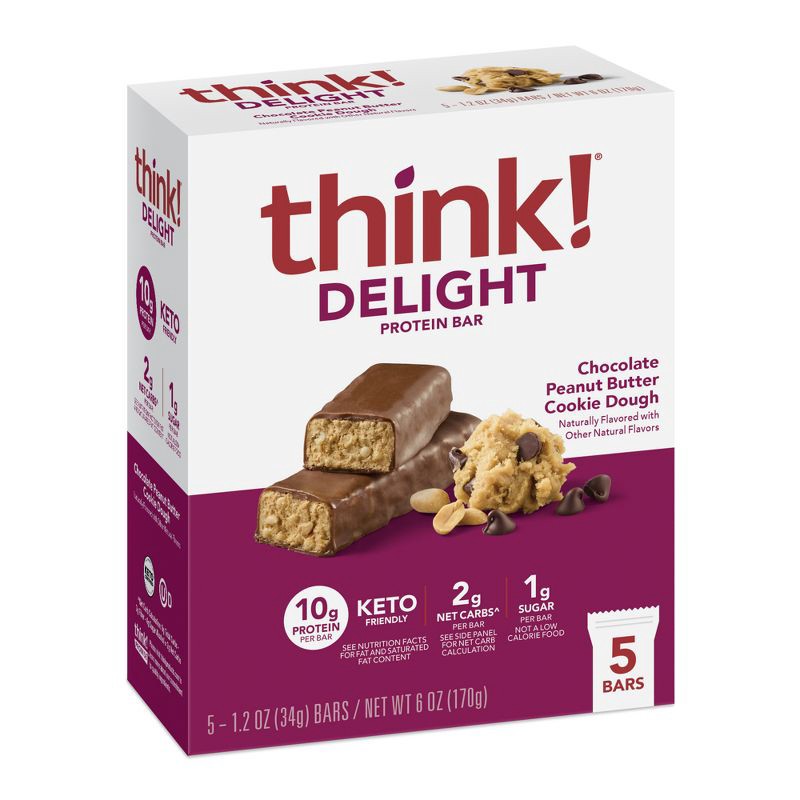 slide 1 of 10, think! Keto Chocolate Peanut Butter Cookie Dough Bars - 5Pk, 5 ct