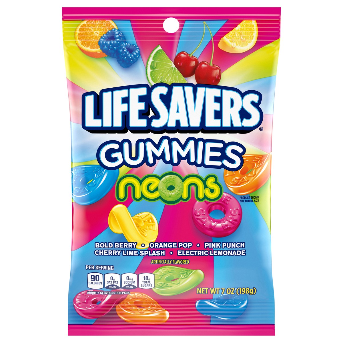 slide 1 of 7, LIFE SAVERS Neons Gummy Candy Variety Pack, Assorted Fruity Candy Snacks, 7 oz Bags (Pack of 12), 7 oz