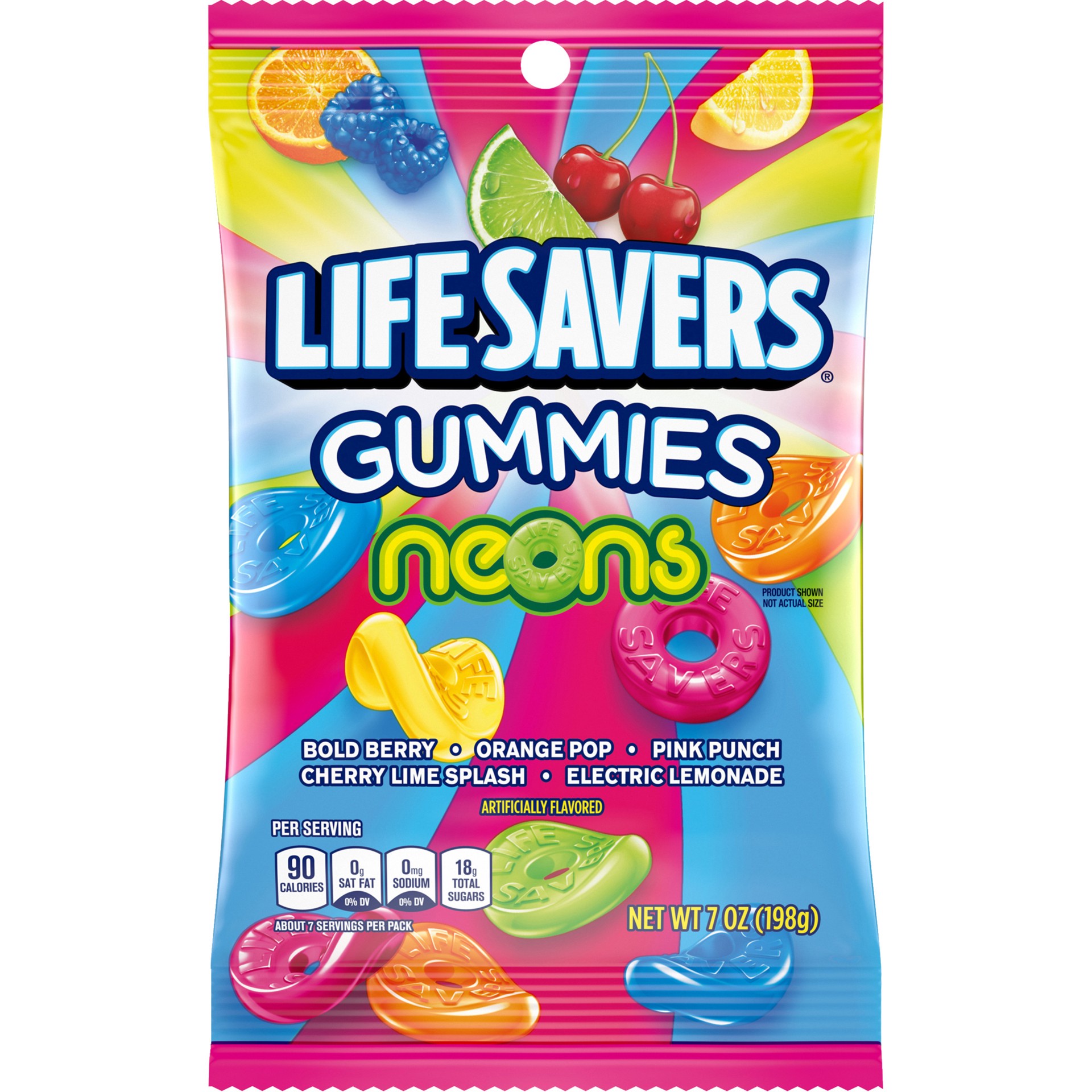 slide 1 of 7, LIFE SAVERS Neons Gummy Candy, 7 oz Bag, 7 oz