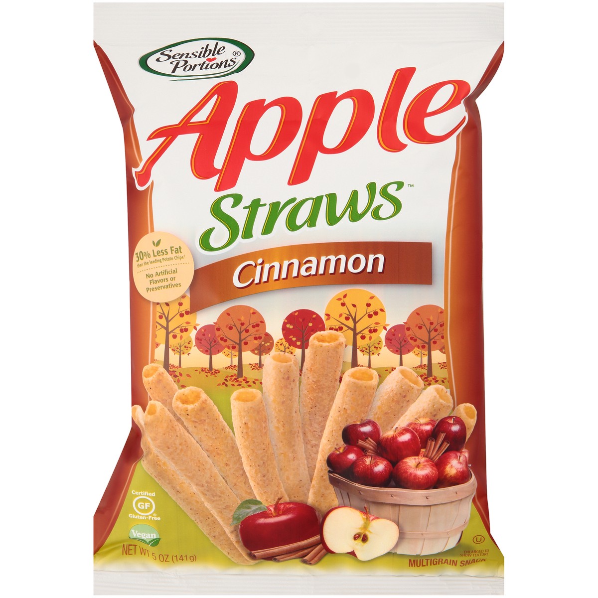 slide 1 of 9, Sensible Portions Apple Straws Cinnamon Multigrain Snack 5 oz. Bag, 5 oz