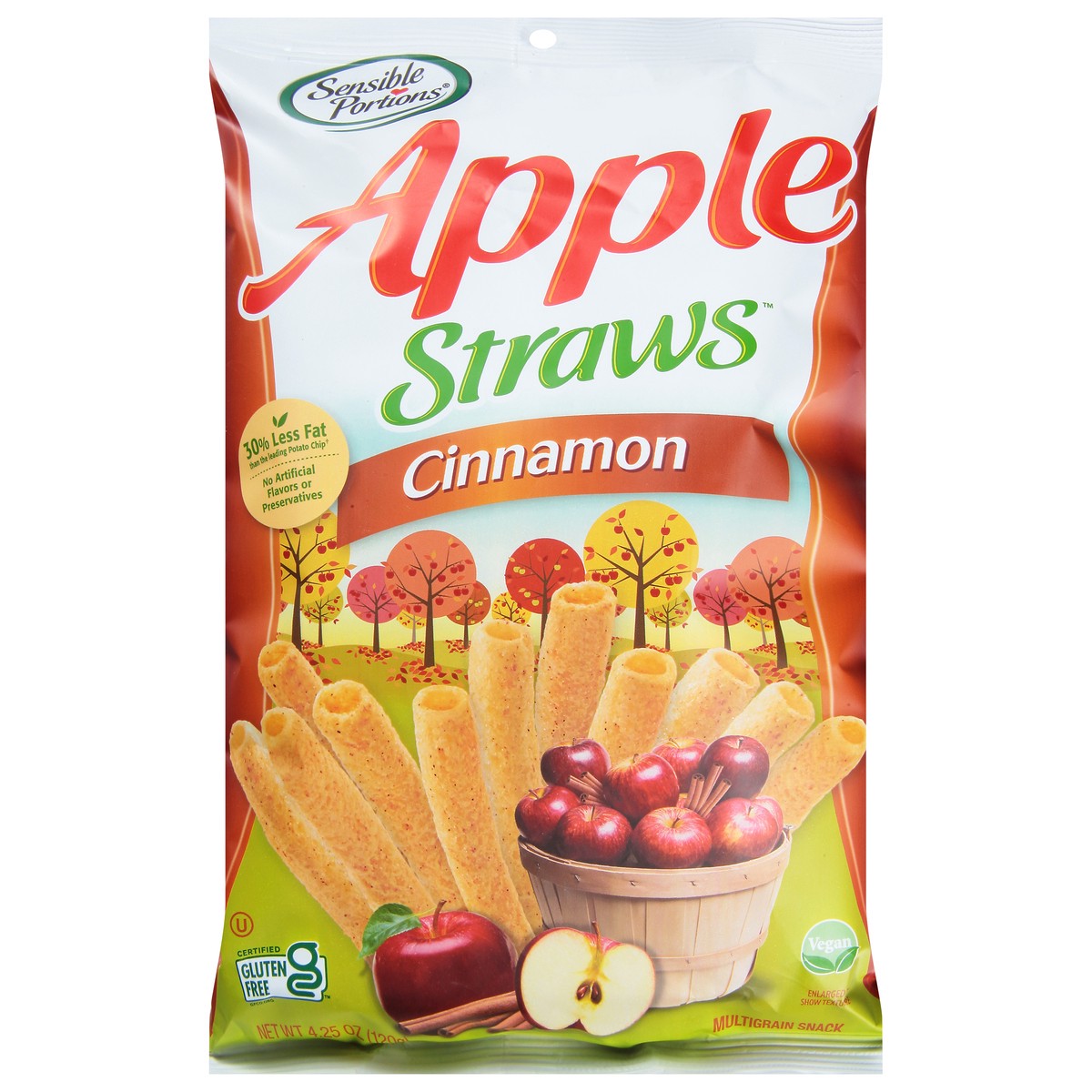 slide 1 of 9, Sensible Portions Apple Straws Cinnamon Multigrain Snack 5 oz. Bag, 5 oz