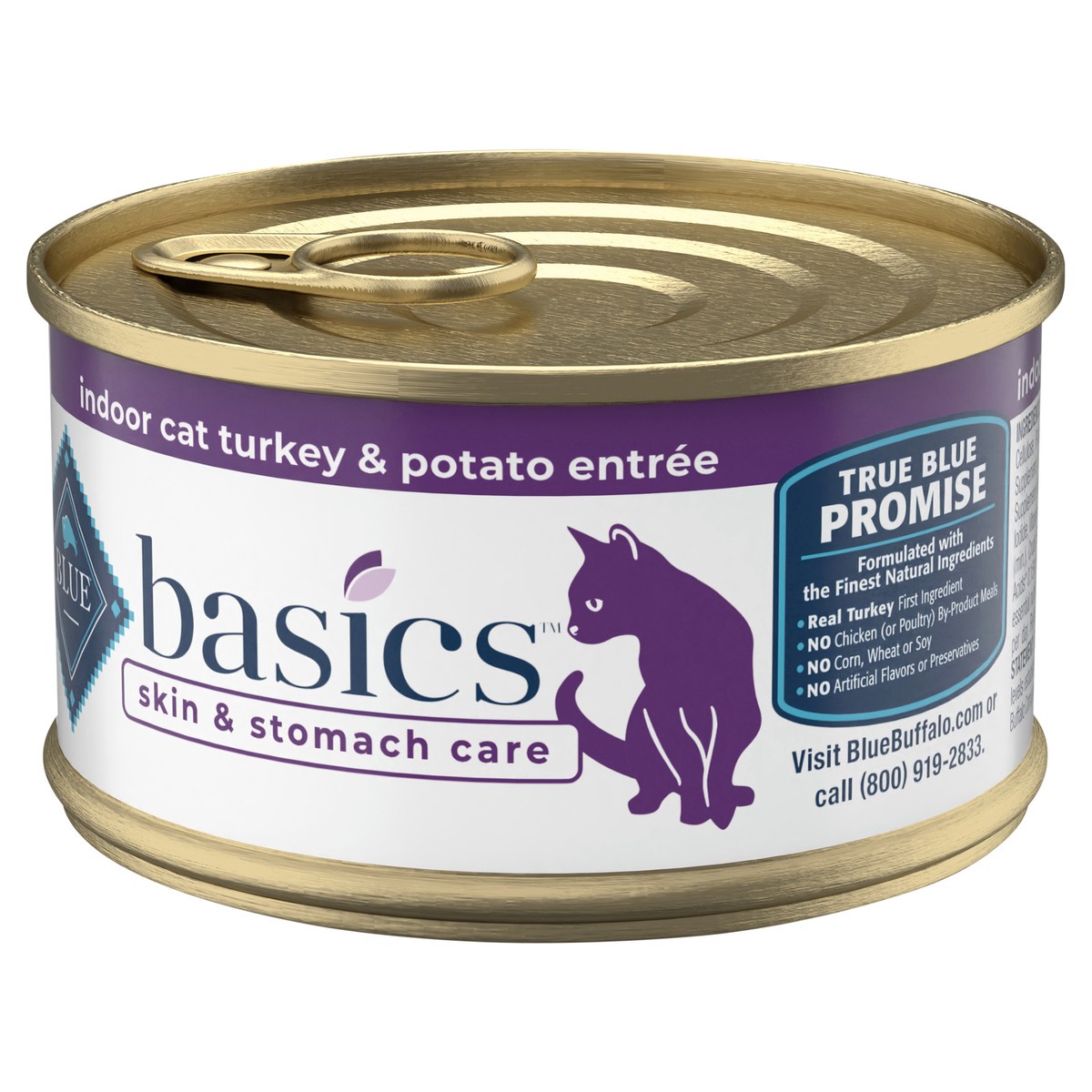 slide 4 of 9, Blue Buffalo Basics Skin & Stomach Care, Grain Free Natural Adult Pate Wet Cat Food, Indoor Turkey 3-oz Can, 3 oz