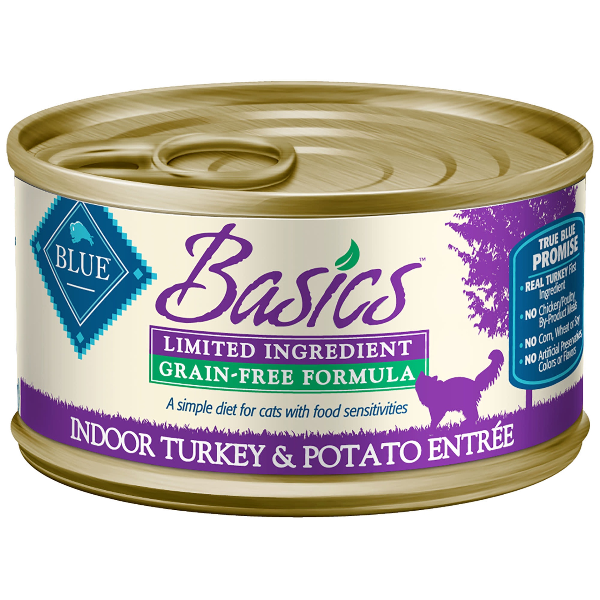 slide 1 of 1, Blue Buffalo Basics Sensitive Solution Grain-Free Turkey & Potato Canned Adult Cat Food, 3 oz