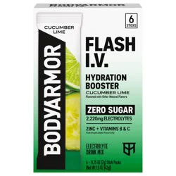 BodyArmor Flash I.V. Hydration Booster Zero Sugar Cucumber Lime Electrolyte Drink Mix 6 - 0.25 oz Stick Packs