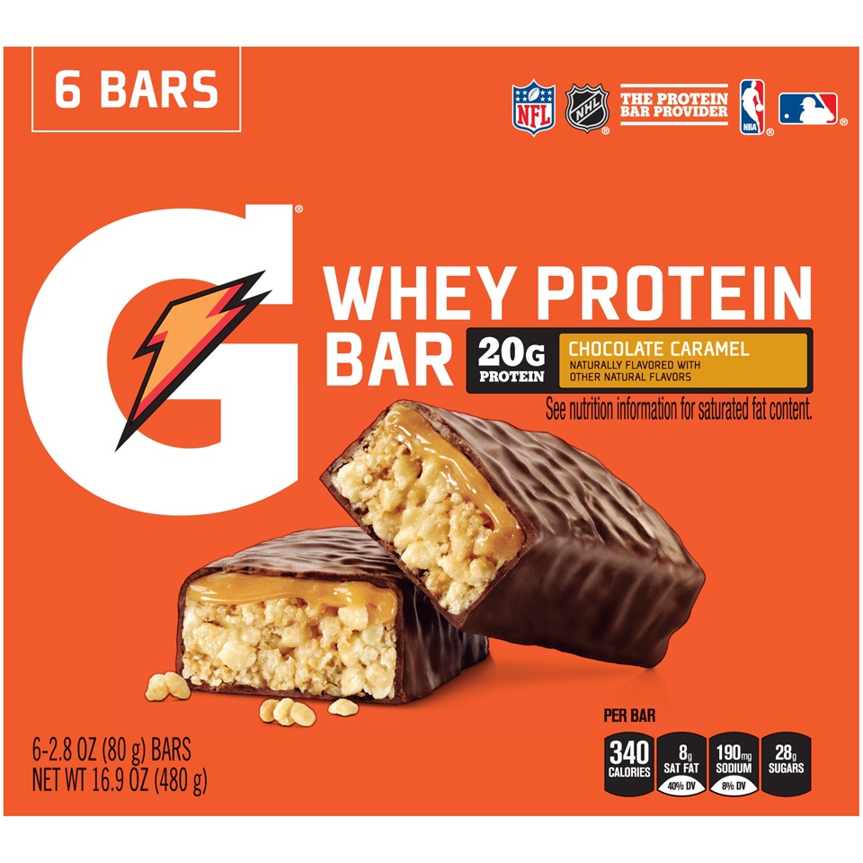 slide 2 of 5, Gatorade Chocolate Caramel Whey Protein Bar, 6 ct; 2.8 oz