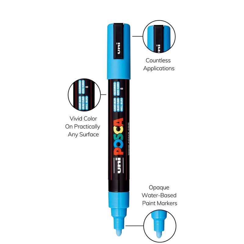 slide 4 of 8, uniball uni POSCA 8pk PC-5M Water Based Paint Markers Medium Point 1.8-2.5mm in Assorted Colors, 8 ct