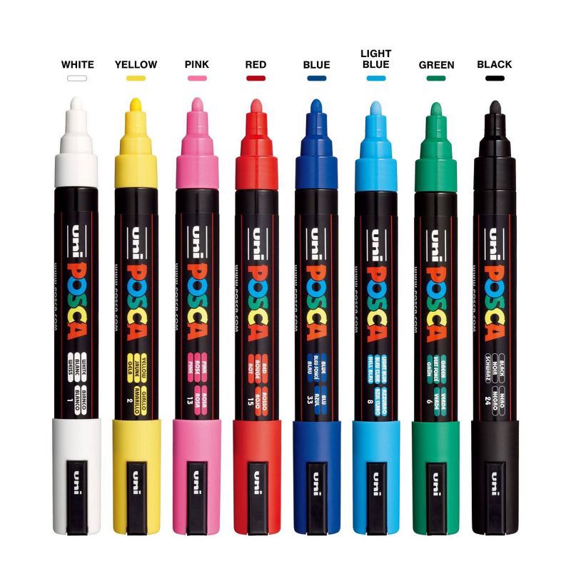 slide 5 of 8, uniball uni POSCA 8pk PC-5M Water Based Paint Markers Medium Point 1.8-2.5mm in Assorted Colors, 8 ct
