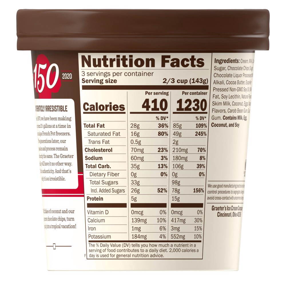 slide 2 of 2, Graeter's Coconut Chocolate Chip Ice Cream, 16 oz