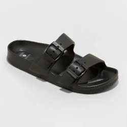 Women's Neida EVA Two Band Footbed Slide Sandals - Shade & Shore™ Black 6: Contoured Footbed, Double Straps