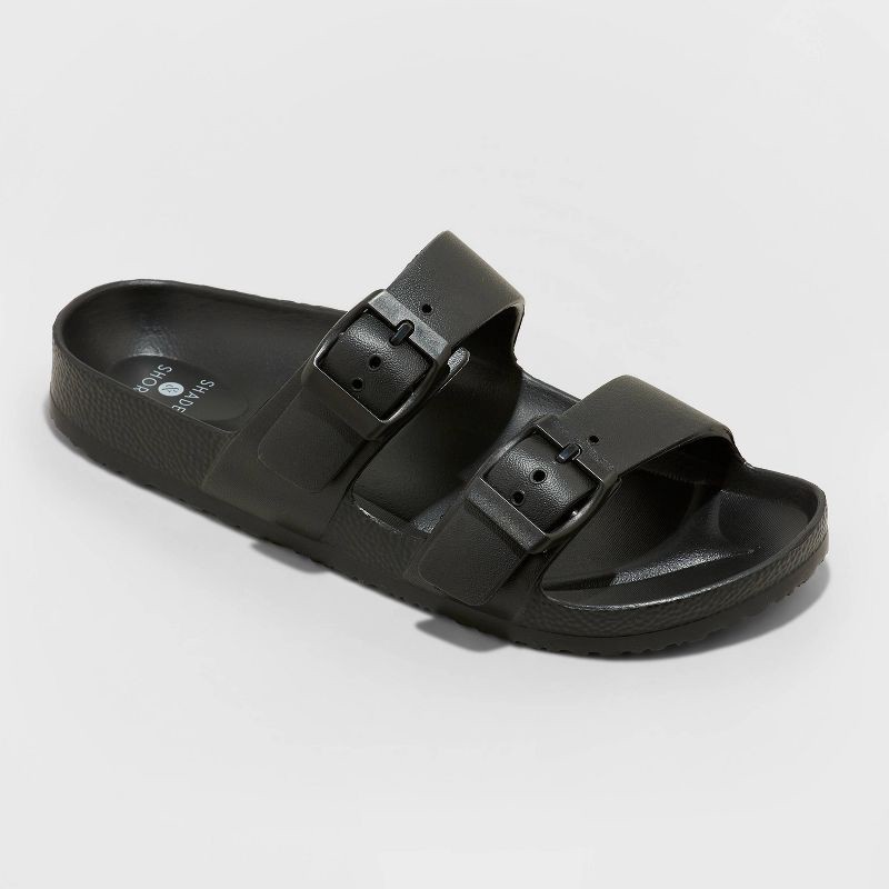 slide 1 of 4, Women's Neida EVA Two Band Footbed Slide Sandals - Shade & Shore™ Black 7: Slip On, Contoured Footbed, Open Toe, 1 ct
