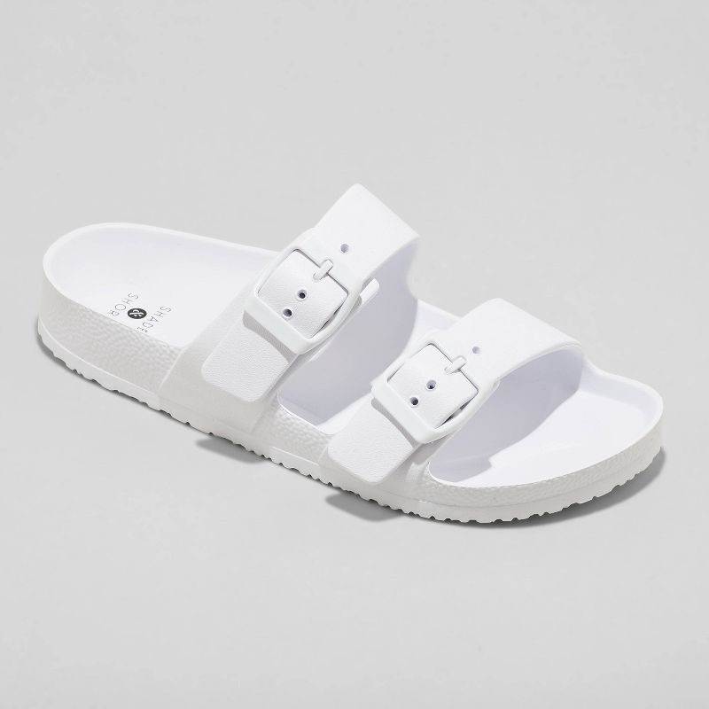 slide 1 of 4, Women's Neida EVA Two Band Footbed Slide Sandals - Shade & Shore™ White 11: Slip On, Contoured Footbed, Open Toe, 1 ct