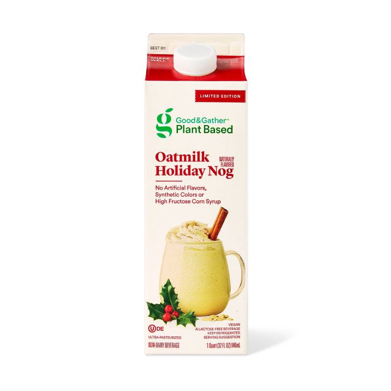 slide 1 of 4, Plant Based Oatmilk Holiday Nog - 32 fl oz - Good & Gather™, 32 fl oz