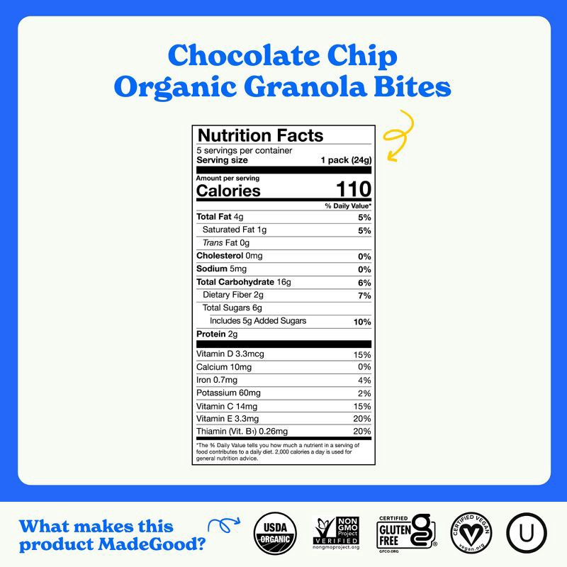slide 5 of 8, MadeGood Chocolate Chip Granola Mini's - 4.25oz/5pk, 4.25 oz, 5 ct