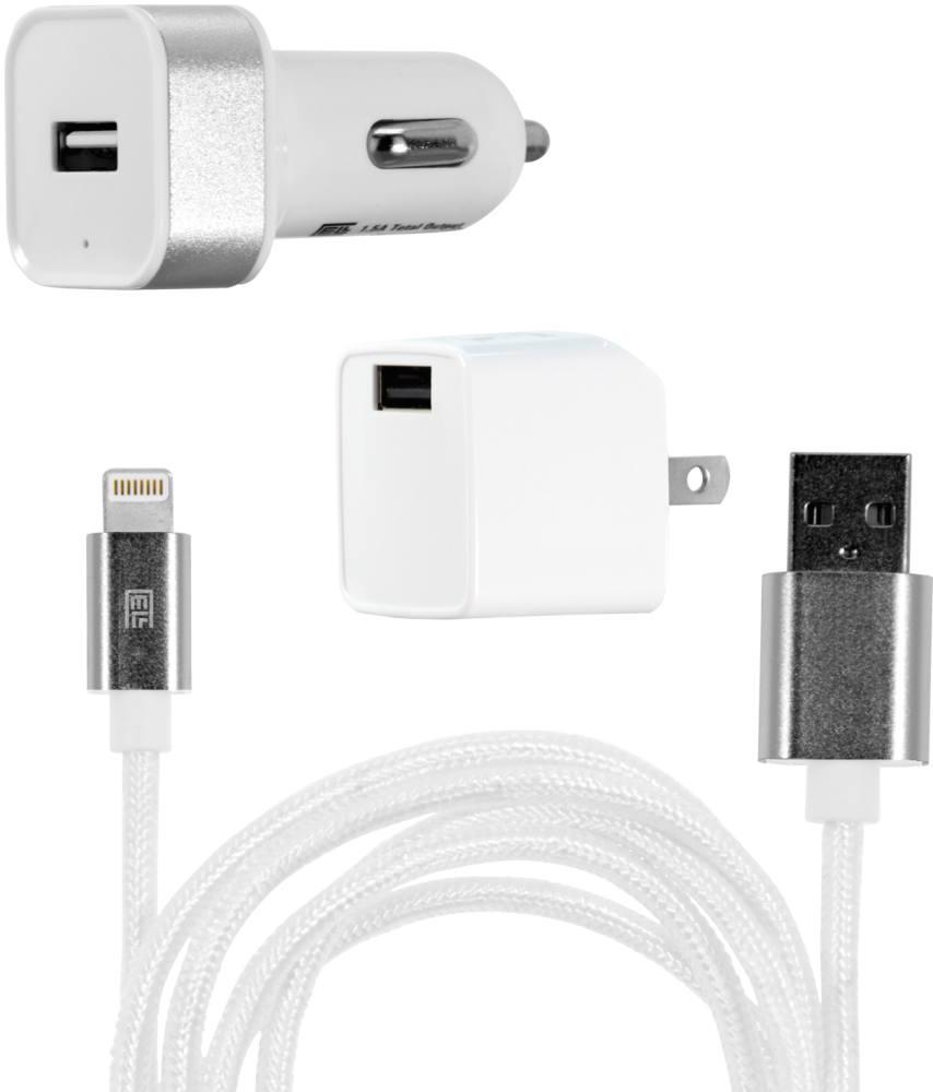 slide 1 of 1, Zgear 7.5-Watt 1.5-Amp Power Plus Charging Essentials Kit For Lightning Tip - White, 3 ct