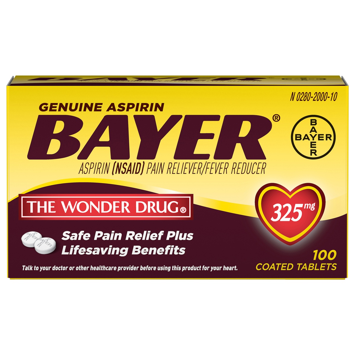 slide 1 of 1, Bayer Coated Tablets 325 Mg Aspirin 100 ea, 