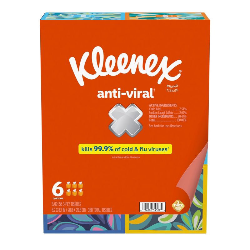 slide 2 of 9, Kleenex Anti-Viral 3-Ply Facial Tissue - 6pk/55ct, 330 ct