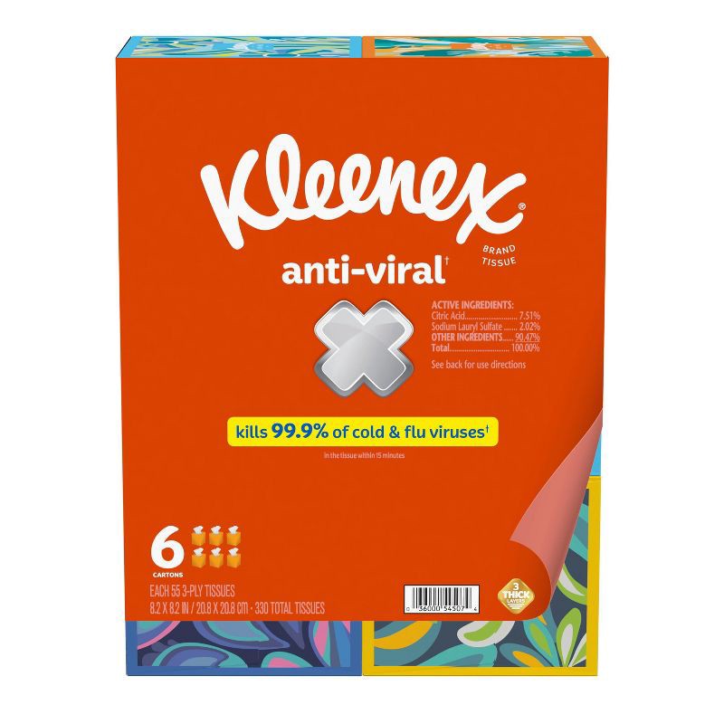 slide 2 of 7, Kleenex Anti-Viral 3-Ply Facial Tissue - 6pk/330ct, 6 ct, 330 ct