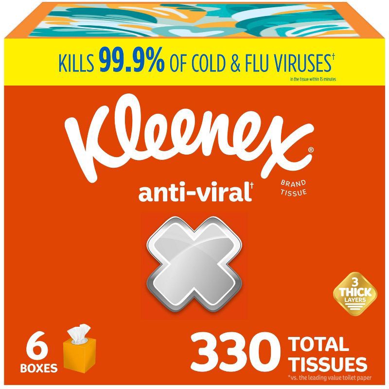 slide 1 of 7, Kleenex Anti-Viral 3-Ply Facial Tissue - 6pk/330ct, 6 ct, 330 ct