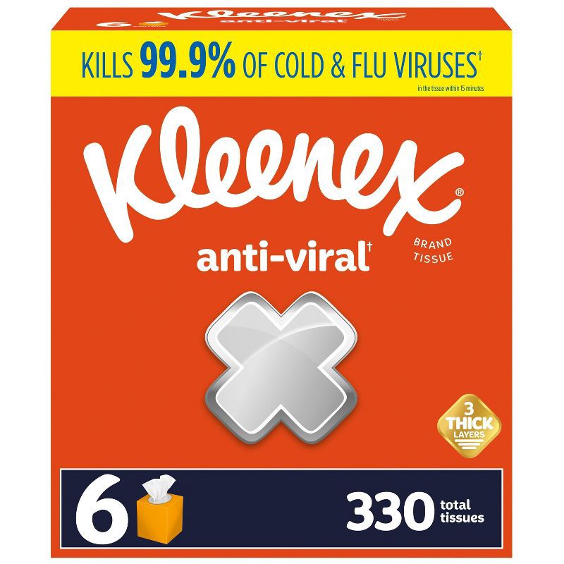 slide 1 of 9, Kleenex Anti-Viral 3-Ply Facial Tissue - 6pk/55ct, 330 ct