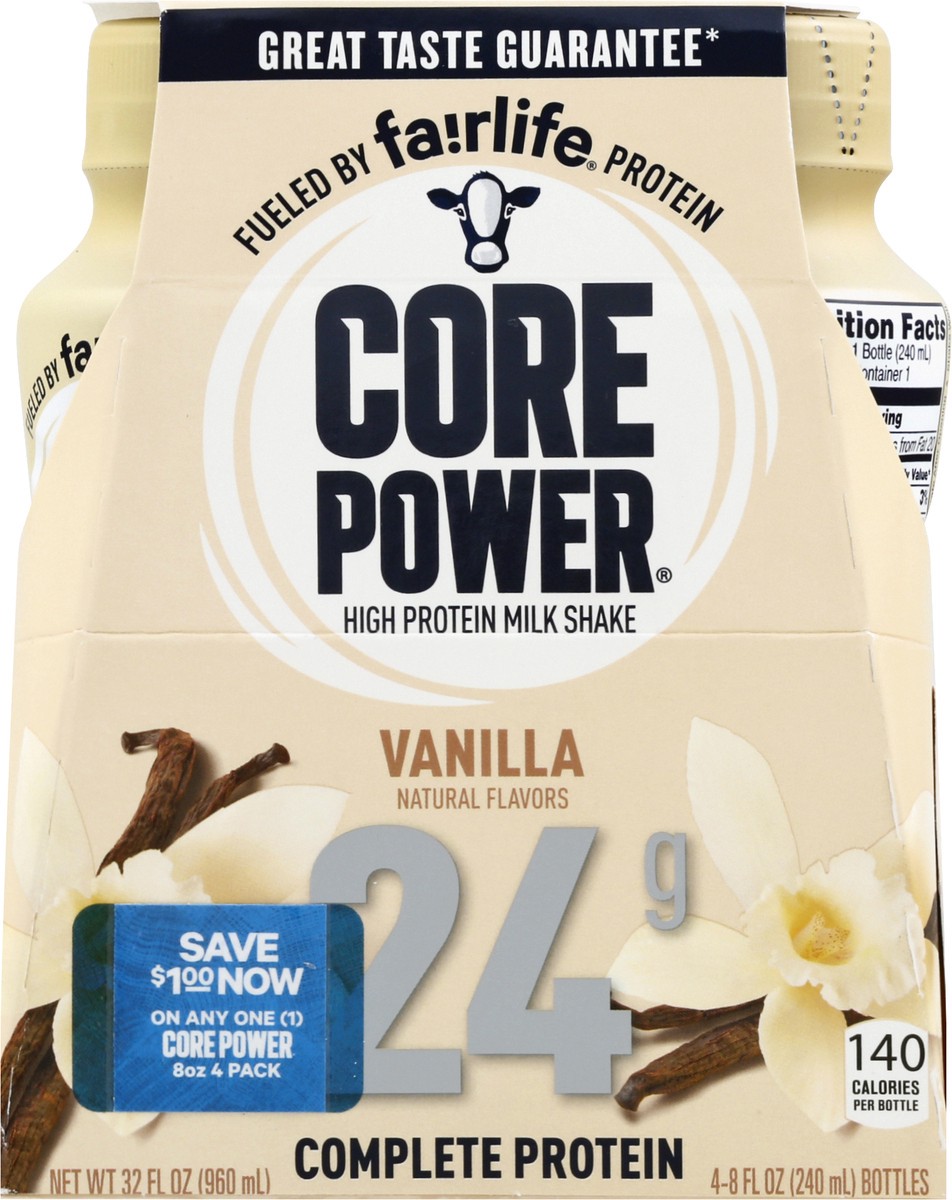 slide 9 of 13, Core Power Vanilla High Protein Milk Shake 4Pk, 32 fl oz