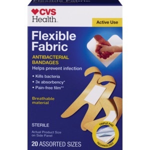 slide 1 of 1, CVS Health Flexible Fabric Anti-Bacterial Bandages, Assorted Sizes, 20 ct