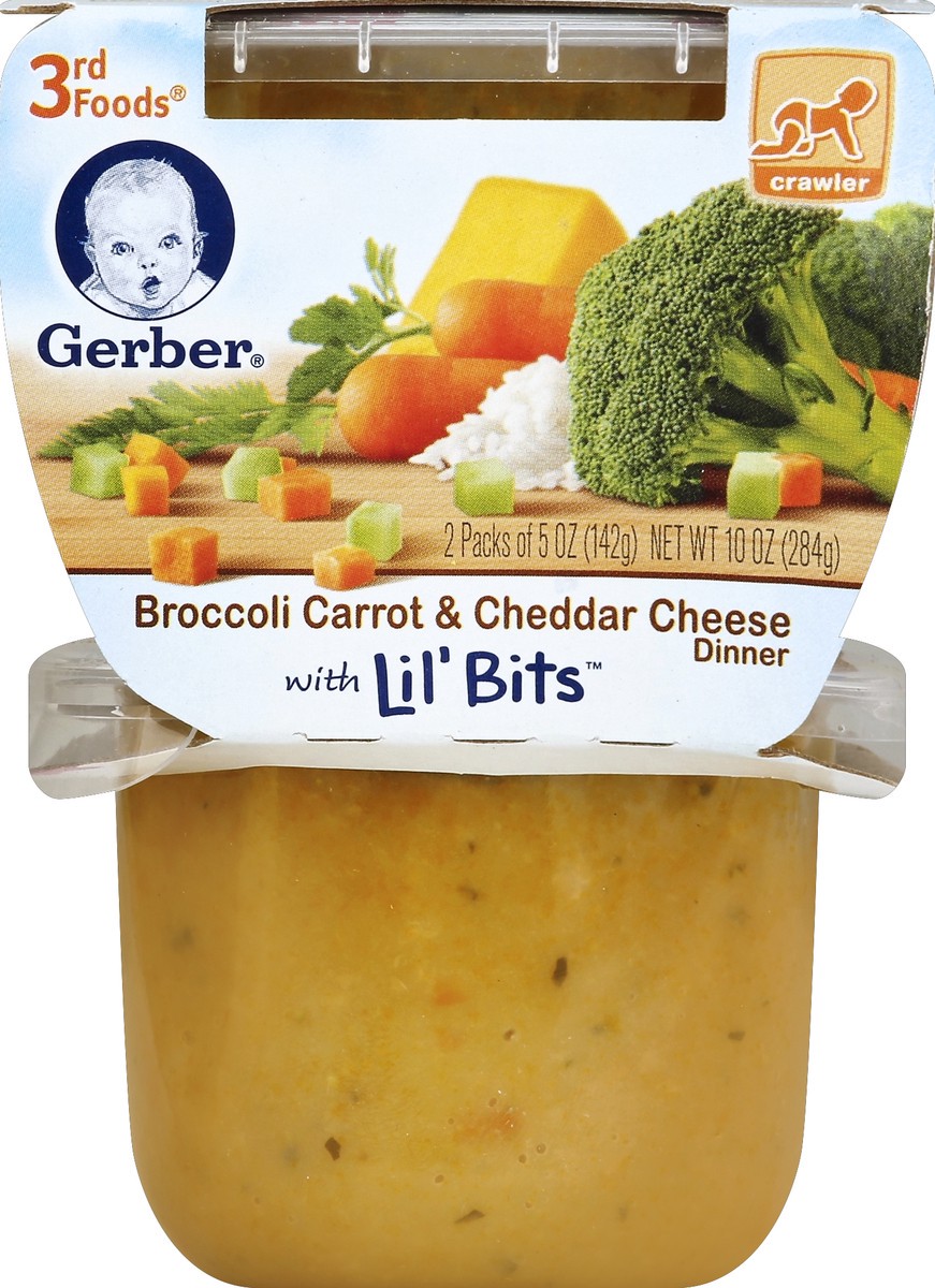 slide 4 of 4, Gerber Lil' Bits Broccoli Carrot Cheddar Cheese Dinner Baby Food Tub, 2 ct; 5 oz