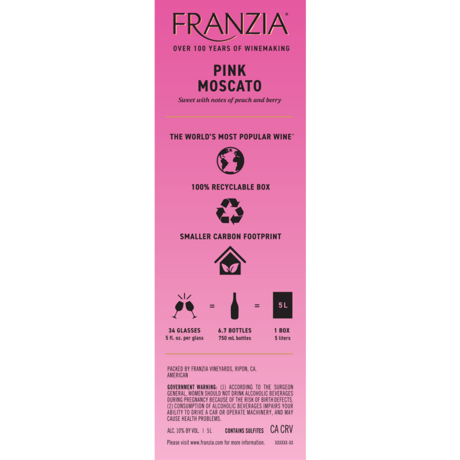 slide 2 of 6, Franzia® Franzia Pink Moscato Vintner Select Rose Wine Box, 5 liter
