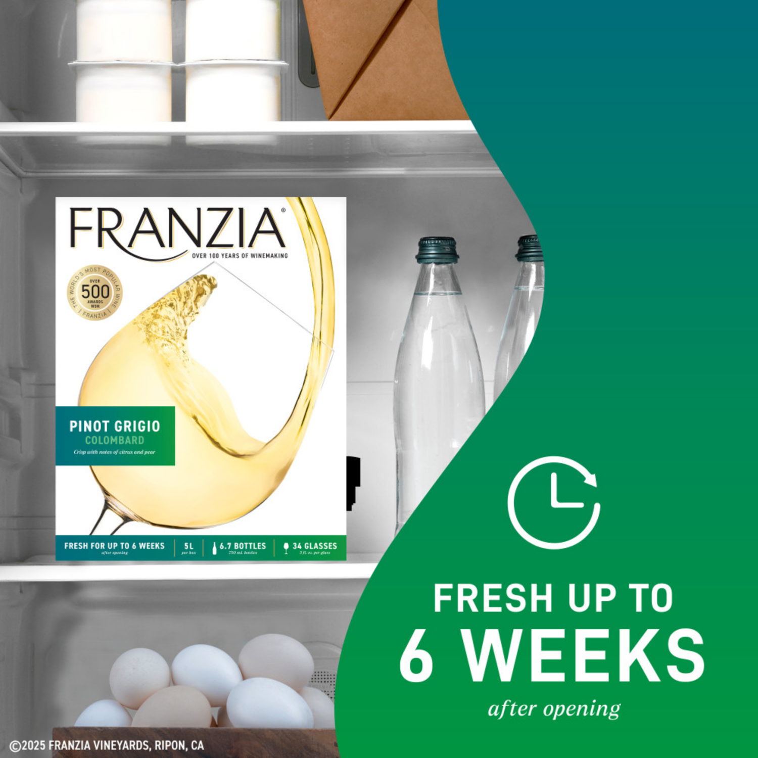 slide 2 of 8, Franzia Pinot Grigio/Colombard, White Wine, 5L, 5 liter