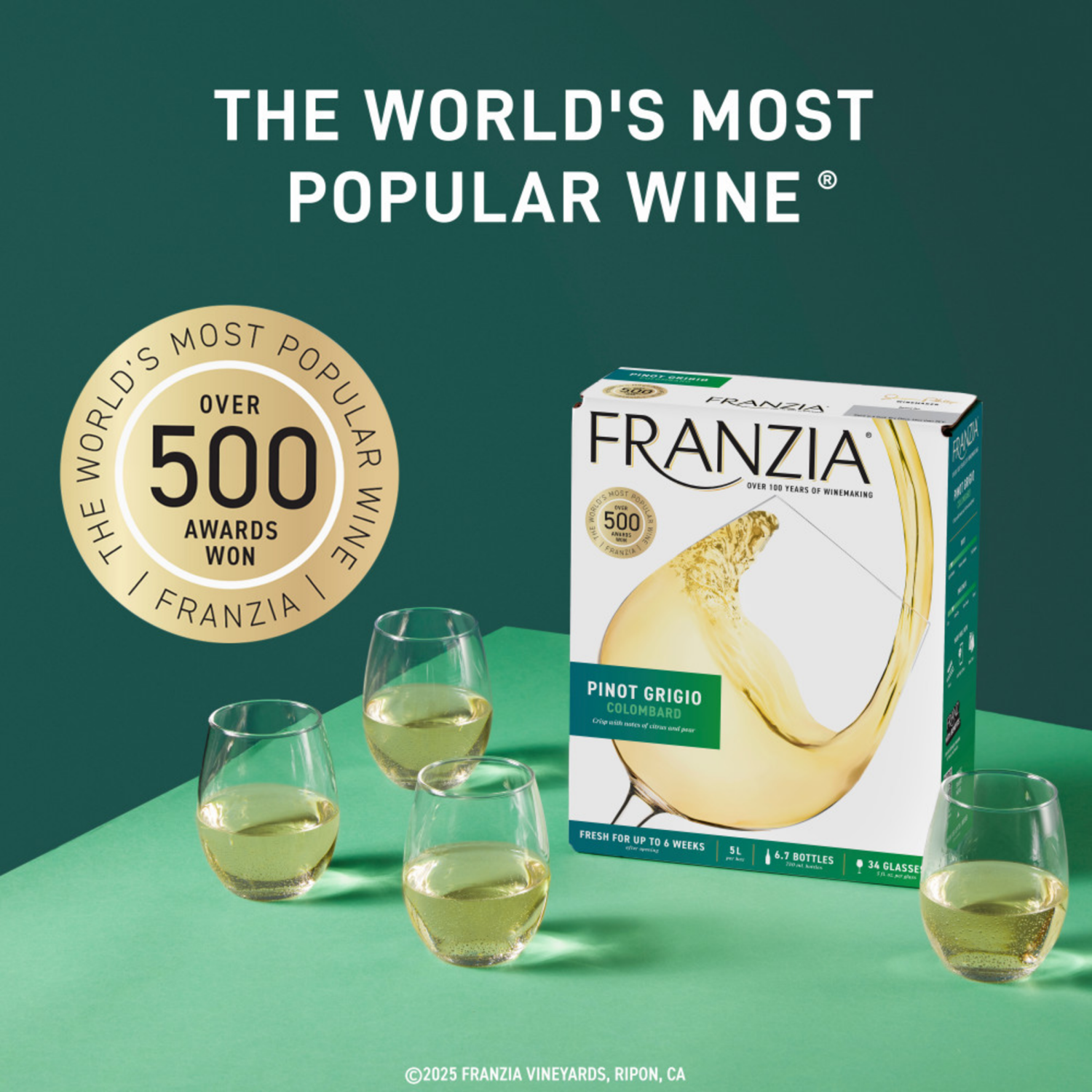 slide 3 of 8, Franzia Pinot Grigio/Colombard, White Wine, 5L, 5 liter