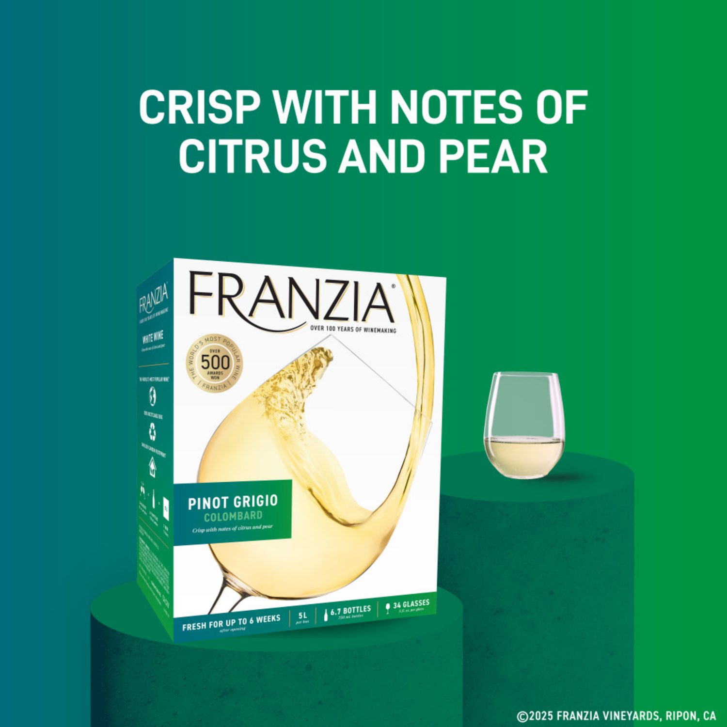 slide 4 of 8, Franzia Pinot Grigio/Colombard, White Wine, 5L, 5 liter