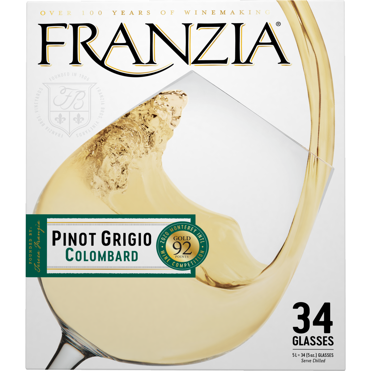 slide 8 of 9, Franzia Pinot Grigio/Colombard Vintner Select White Wine International, 5 liter