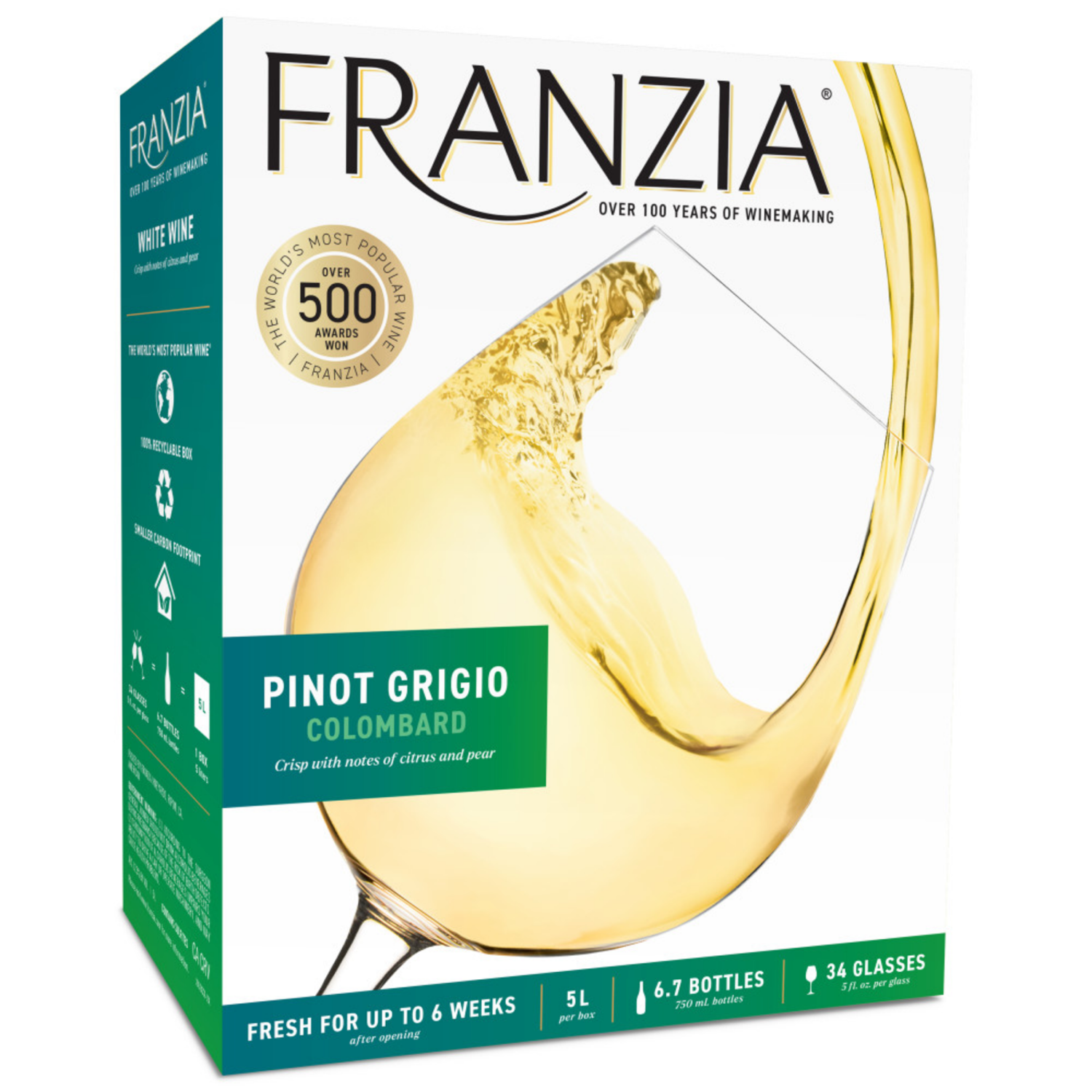 slide 6 of 8, Franzia Pinot Grigio/Colombard, White Wine, 5L, 5 liter