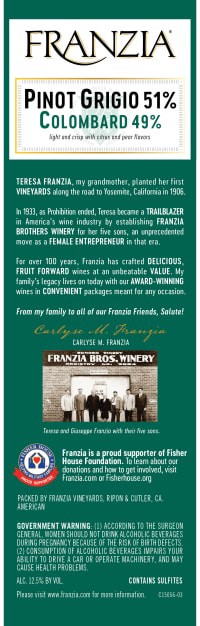slide 6 of 7, Franzia Pinot Grigio/Colombard Vintner Select White Wine International, 5 liter